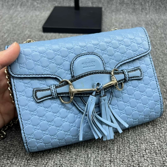 100% Authentic GUCCI Emily Blue Leather Shoulder Bag 570-101724 - Picture 3 of 14